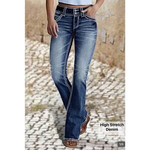 NEW Women's High Rise Slant Pocket Fashion Flare Leg Jeans, Size Large 29x29